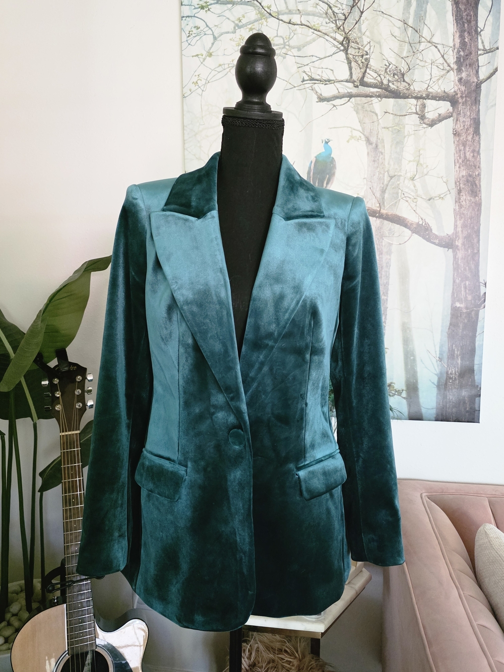 Express Velvet Tailored Blazer Jacket - Teal Green